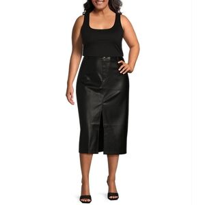 Dex Black Faux Leather Midi Skirt Plus Size X0